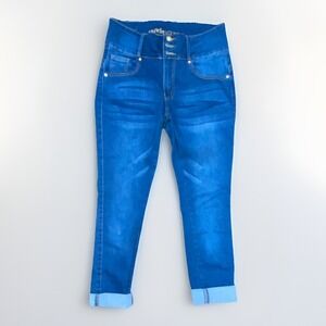 Moda Xpress Medium Wash Capri Style Blue Denim Button Zip Stretch Jean SZ 9 Y2K